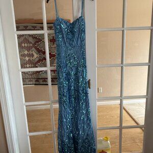 Blue Sequin Prom Dress